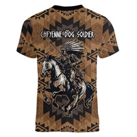 Native American Chief Warrior Women V-Neck T-Shirt Feather Headdress and Horse Tribal Arrow Pattern - Wonder Print Shop