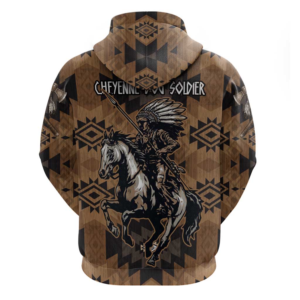Native American Chief Warrior Zip Hoodie Feather Headdress and Horse Tribal Arrow Pattern - Wonder Print Shop