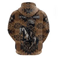 Native American Chief Warrior Zip Hoodie Feather Headdress and Horse Tribal Arrow Pattern - Wonder Print Shop