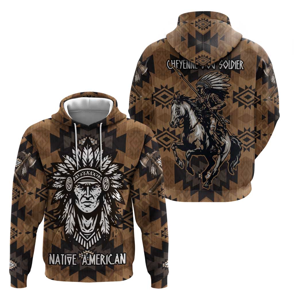 Native American Chief Warrior Zip Hoodie Feather Headdress and Horse Tribal Arrow Pattern - Wonder Print Shop