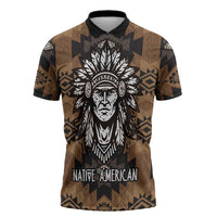 Native American Chief Warrior Zipper Polo Shirt Feather Headdress and Horse Tribal Arrow Pattern - Wonder Print Shop