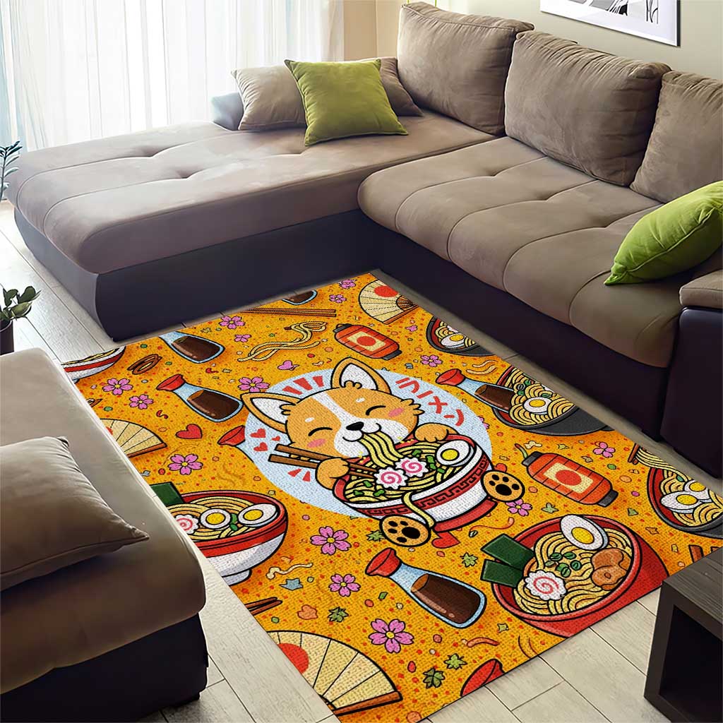 Kawaii Ramen Cute Anime Dog Corgi Area Rug Japanese Noodles