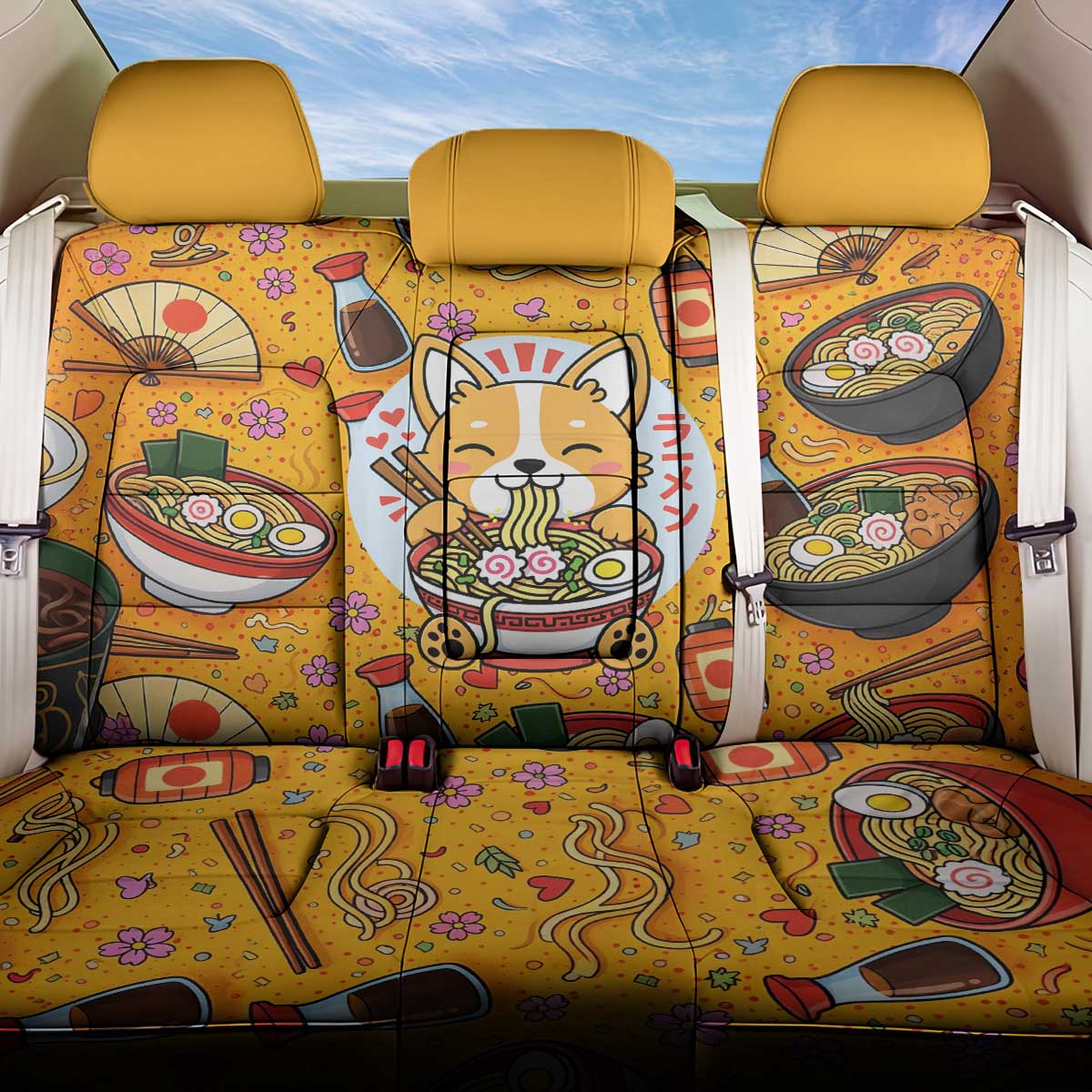 Kawaii Ramen Cute Anime Dog Corgi Back Car Seat Cover Japanese Noodles