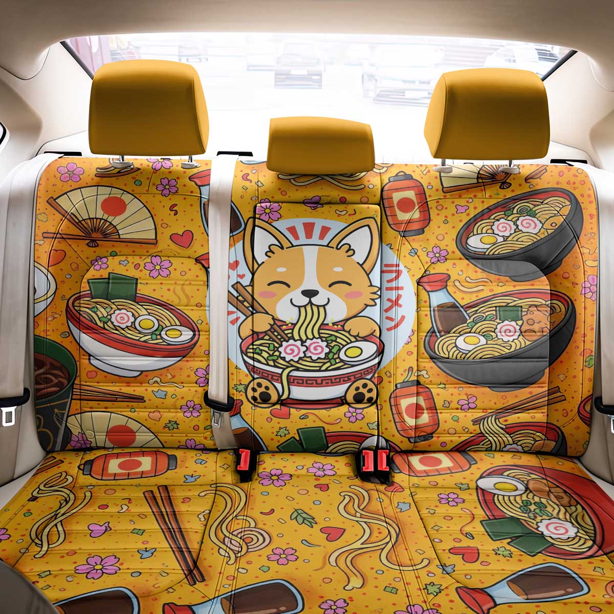 Kawaii Ramen Cute Anime Dog Corgi Back Car Seat Cover Japanese Noodles