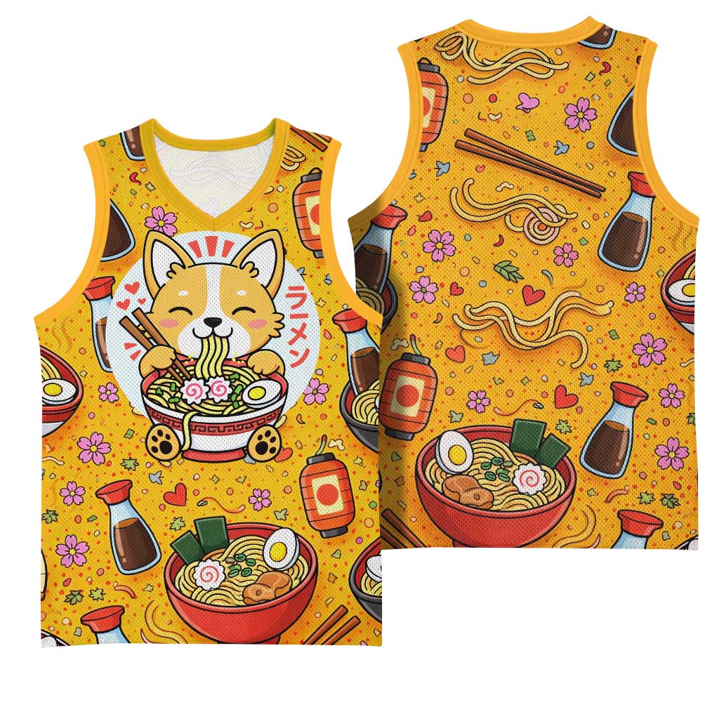 Kawaii Ramen Cute Anime Dog Corgi Basketball Jersey Japanese Noodles
