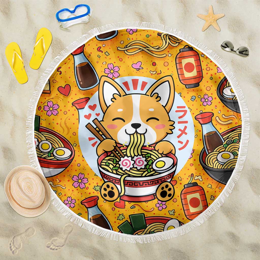 Kawaii Ramen Cute Anime Dog Corgi Beach Blanket Japanese Noodles