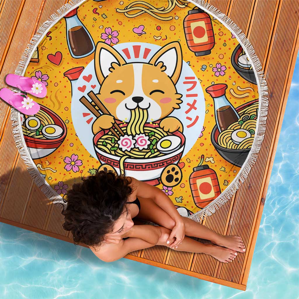Kawaii Ramen Cute Anime Dog Corgi Beach Blanket Japanese Noodles