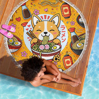 Kawaii Ramen Cute Anime Dog Corgi Beach Blanket Japanese Noodles