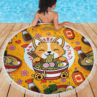 Kawaii Ramen Cute Anime Dog Corgi Beach Blanket Japanese Noodles