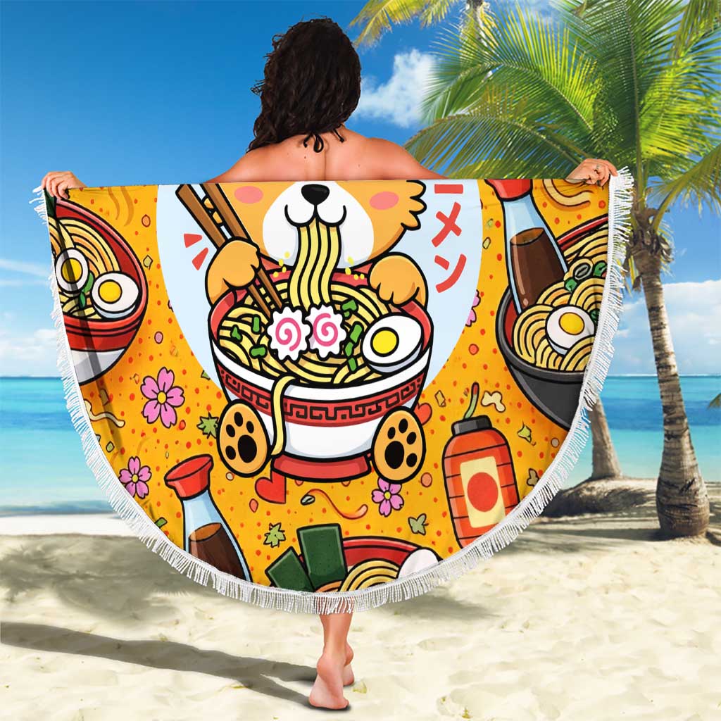 Kawaii Ramen Cute Anime Dog Corgi Beach Blanket Japanese Noodles