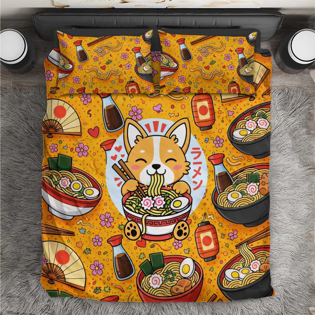 Kawaii Ramen Cute Anime Dog Corgi Bedding Set Japanese Noodles