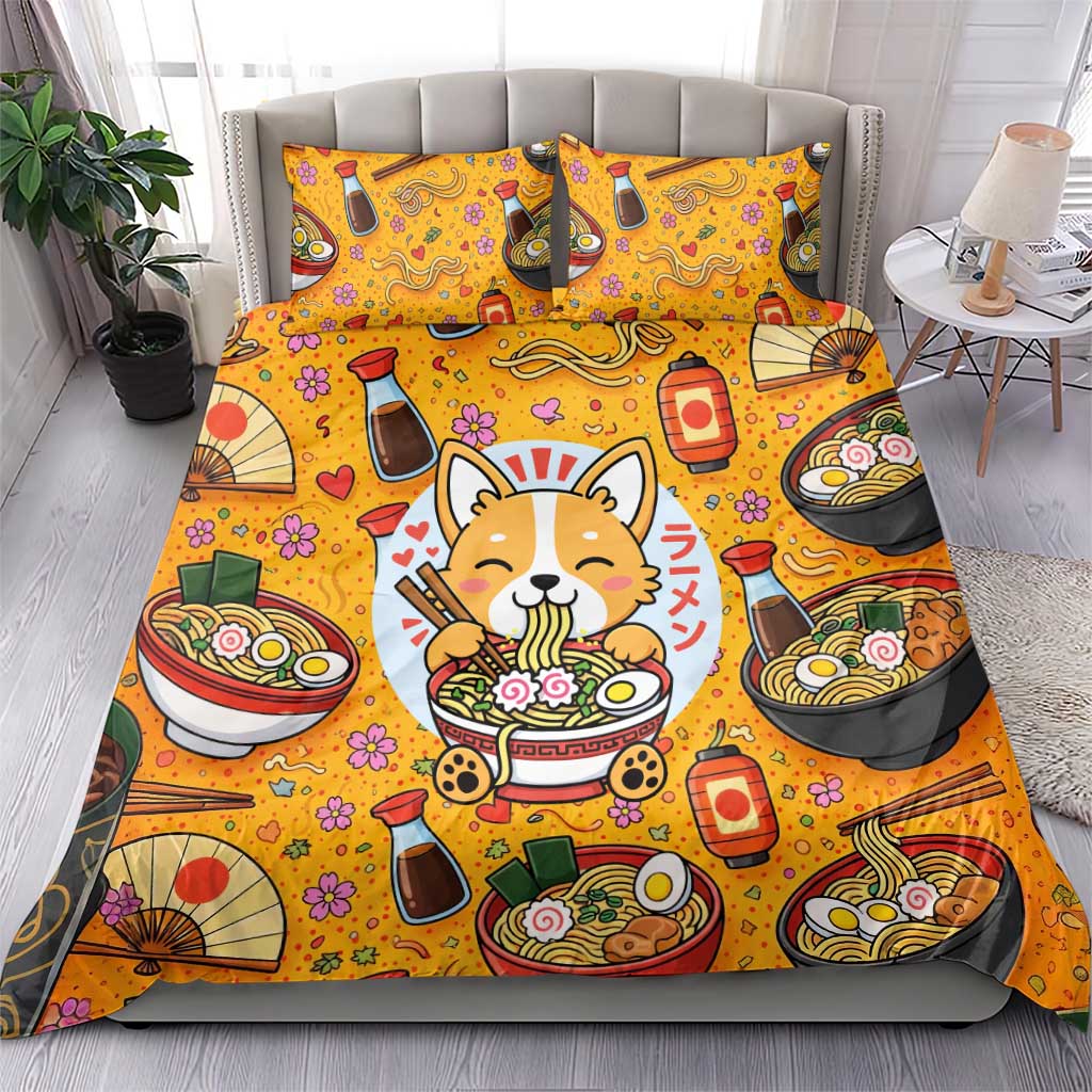 Kawaii Ramen Cute Anime Dog Corgi Bedding Set Japanese Noodles