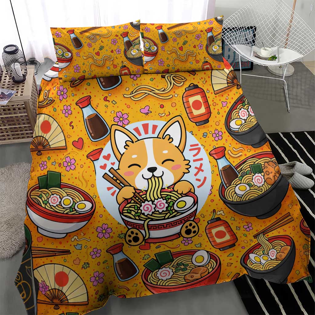 Kawaii Ramen Cute Anime Dog Corgi Bedding Set Japanese Noodles