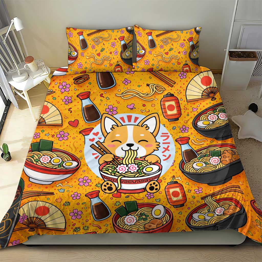 Kawaii Ramen Cute Anime Dog Corgi Bedding Set Japanese Noodles