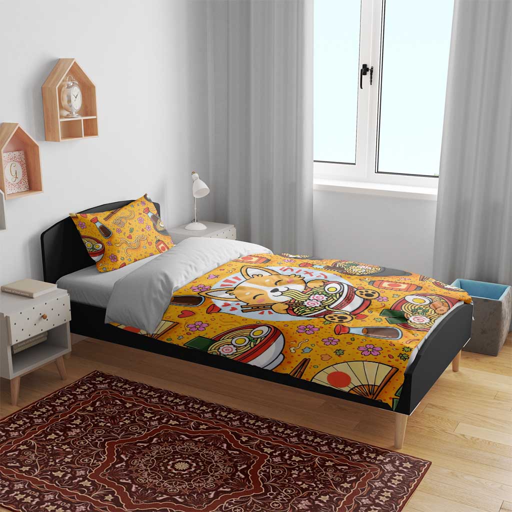 Kawaii Ramen Cute Anime Dog Corgi Bedding Set Japanese Noodles