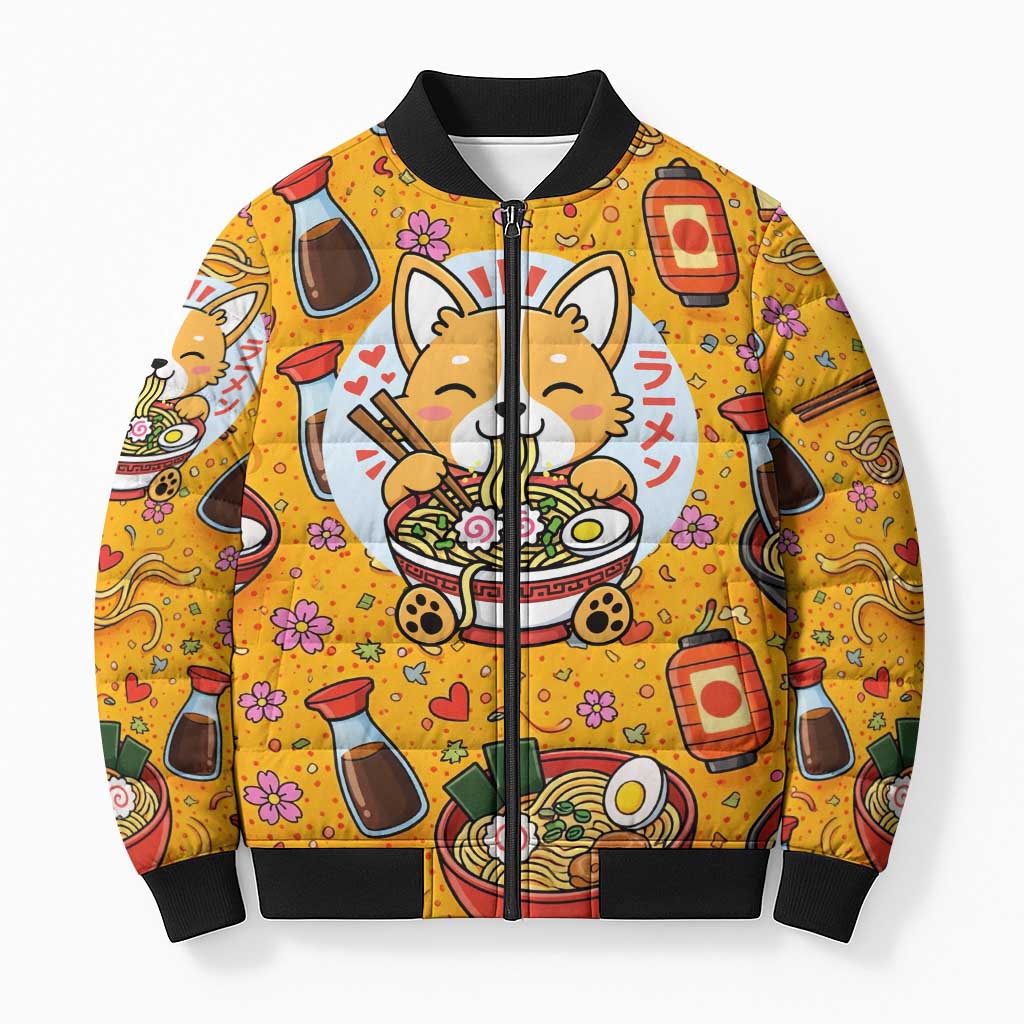 Kawaii Ramen Cute Anime Dog Corgi Bomber Puffer Jacket Japanese Noodles