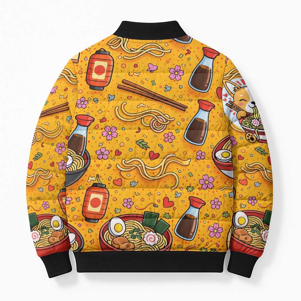 Kawaii Ramen Cute Anime Dog Corgi Bomber Puffer Jacket Japanese Noodles