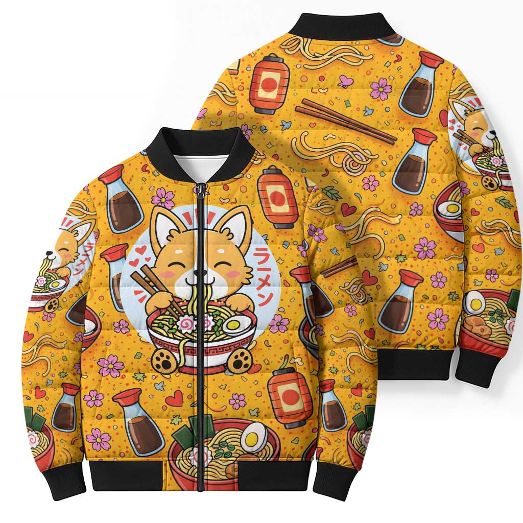 Kawaii Ramen Cute Anime Dog Corgi Bomber Puffer Jacket Japanese Noodles