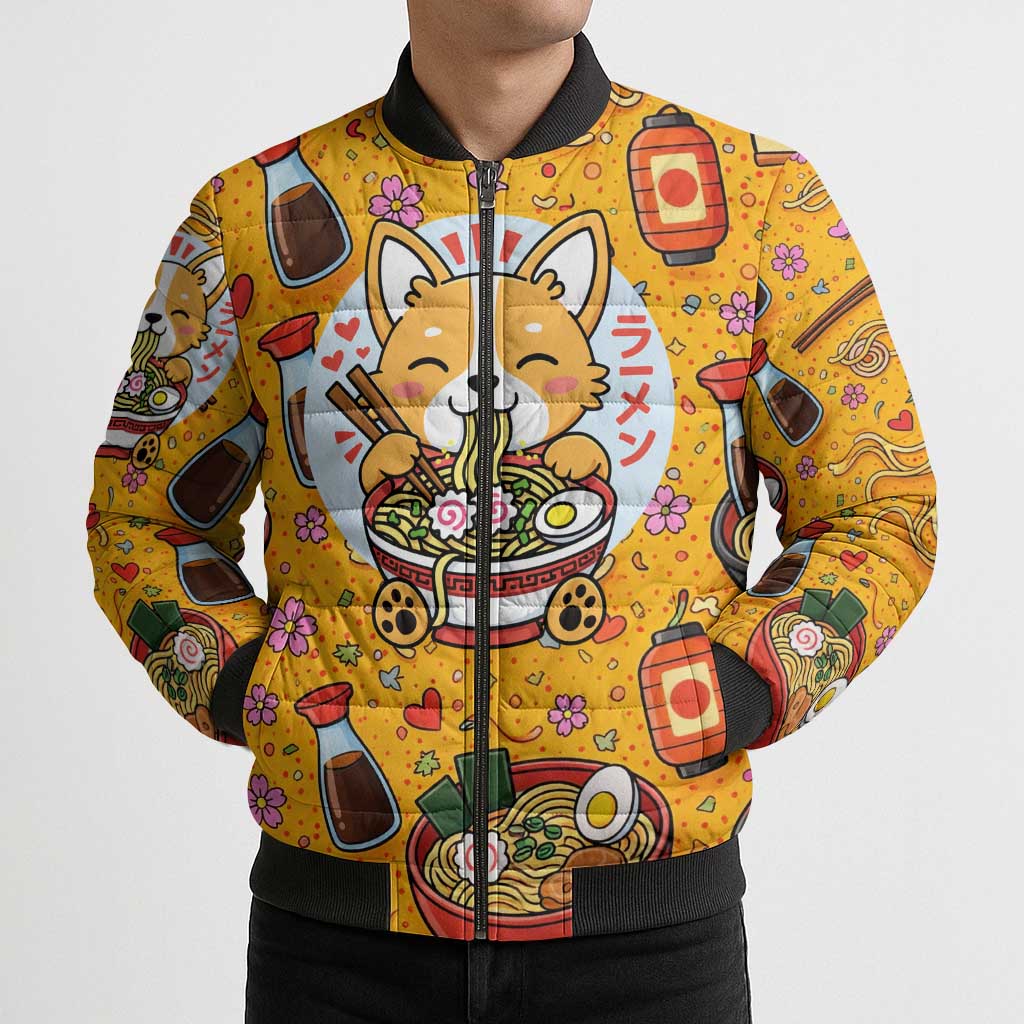 Kawaii Ramen Cute Anime Dog Corgi Bomber Puffer Jacket Japanese Noodles