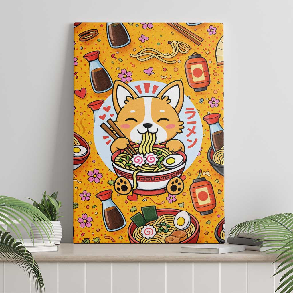 Kawaii Ramen Cute Anime Dog Corgi Canvas Wall Art Japanese Noodles