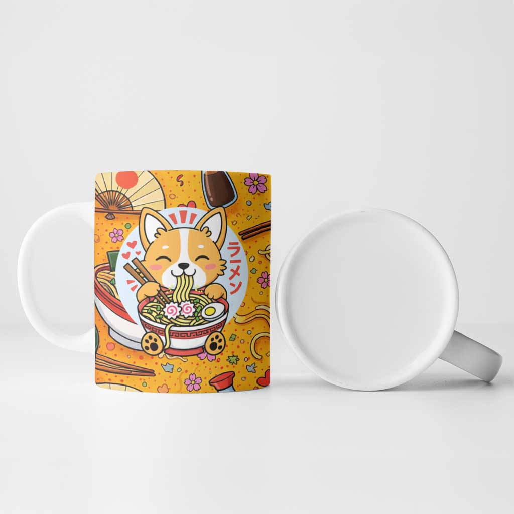 Kawaii Ramen Cute Anime Dog Corgi Ceramic Mug Japanese Noodles