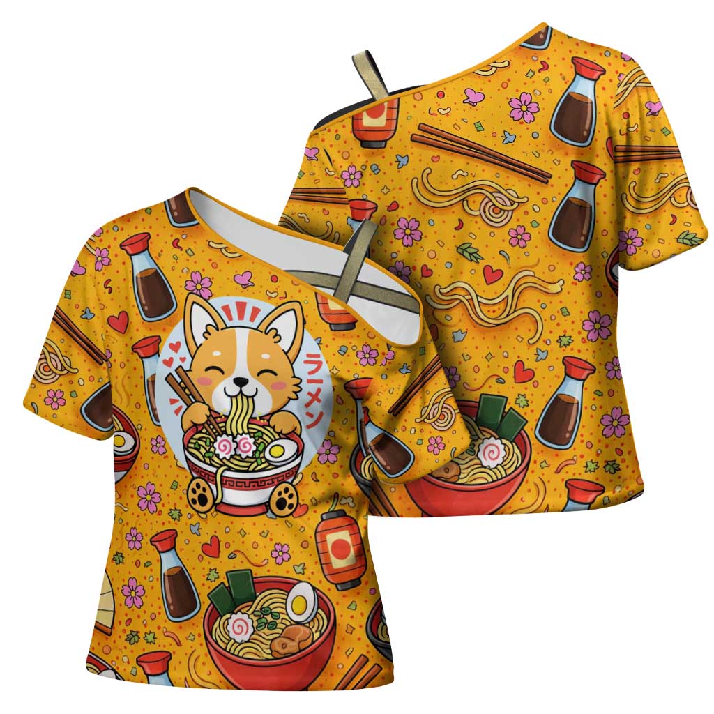 Kawaii Ramen Cute Anime Dog Corgi Cross Shoulder Shirt Japanese Noodles