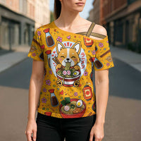 Kawaii Ramen Cute Anime Dog Corgi Cross Shoulder Shirt Japanese Noodles
