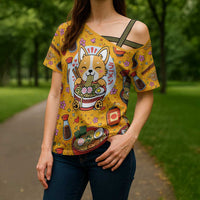 Kawaii Ramen Cute Anime Dog Corgi Cross Shoulder Shirt Japanese Noodles