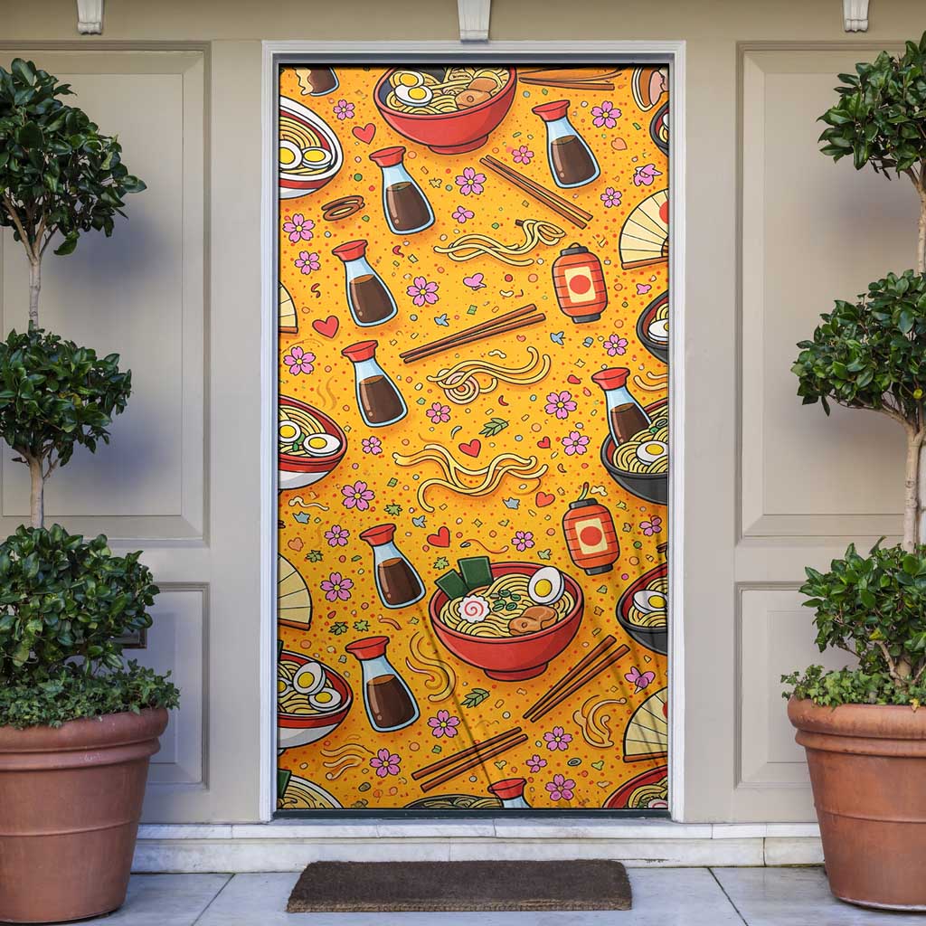 Kawaii Ramen Cute Anime Dog Corgi Door Cover Japanese Noodles