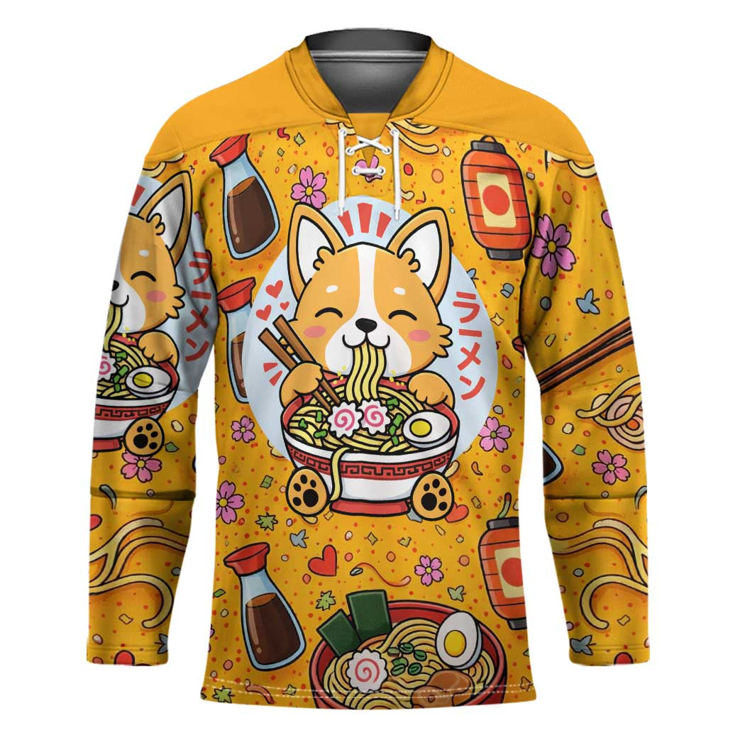 Kawaii Ramen Cute Anime Dog Corgi Hockey Jersey Japanese Noodles