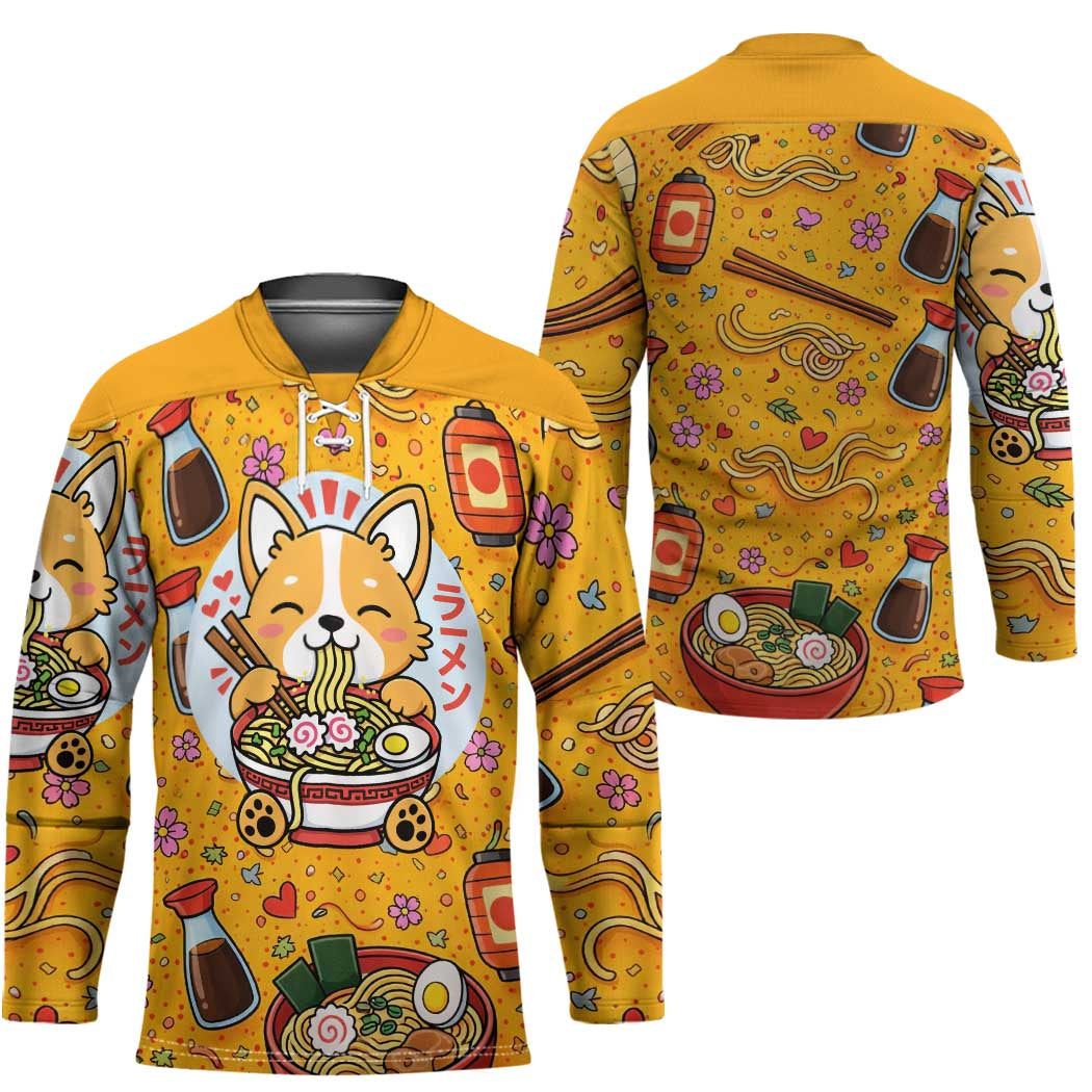 Kawaii Ramen Cute Anime Dog Corgi Hockey Jersey Japanese Noodles