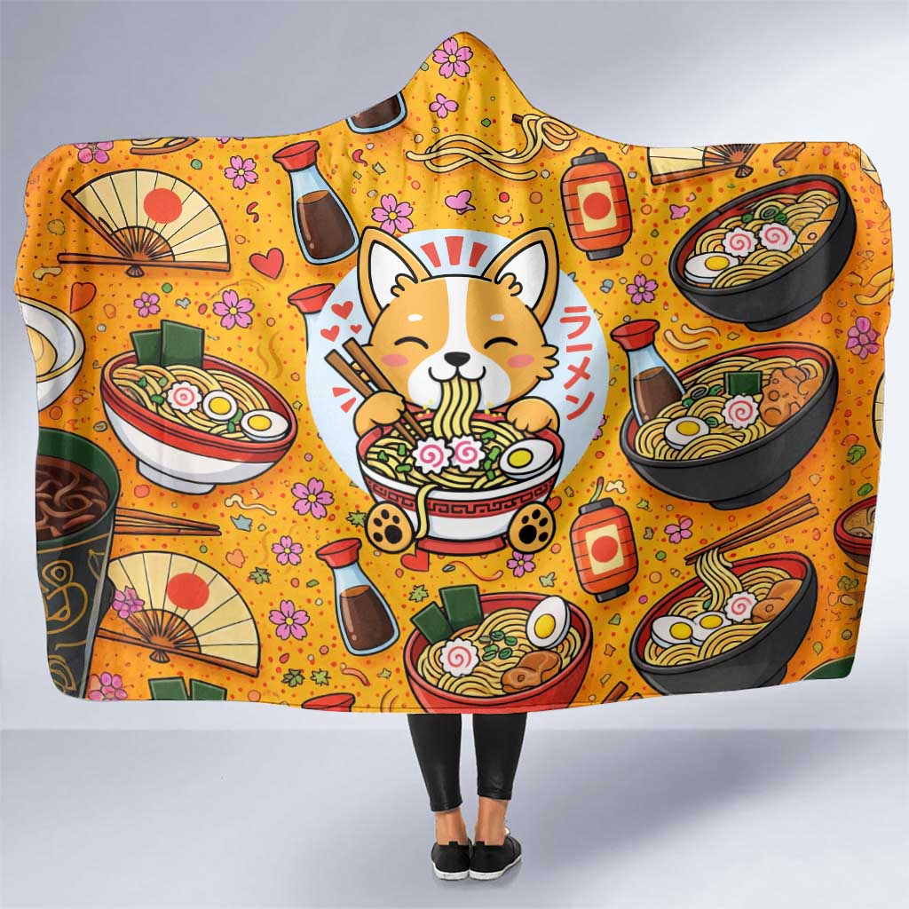 Kawaii Ramen Cute Anime Dog Corgi Hooded Blanket Japanese Noodles