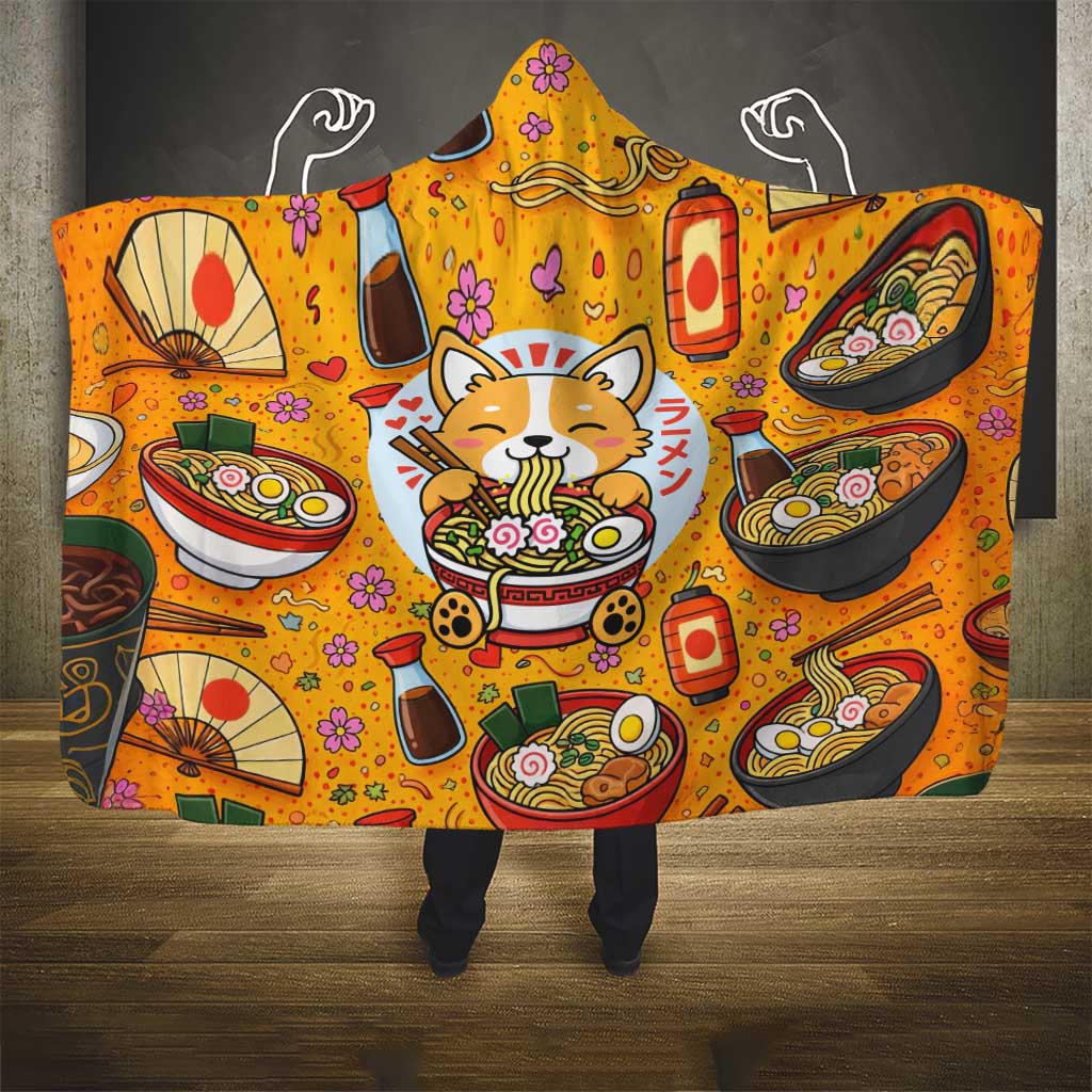 Kawaii Ramen Cute Anime Dog Corgi Hooded Blanket Japanese Noodles