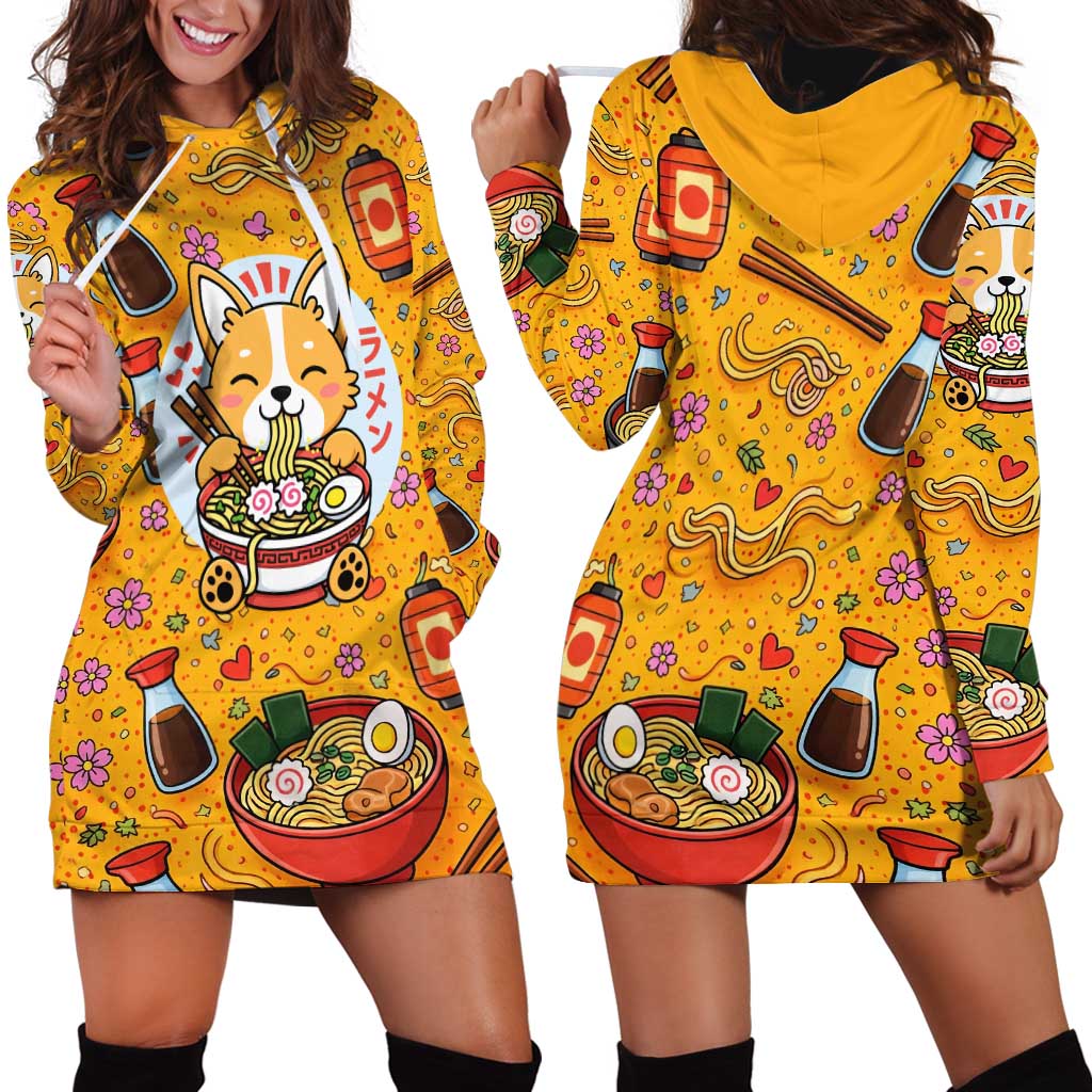 Kawaii Ramen Cute Anime Dog Corgi Hoodie Dress Japanese Noodles