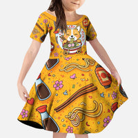 Kawaii Ramen Cute Anime Dog Corgi Kid Short Sleeve Dress Japanese Noodles