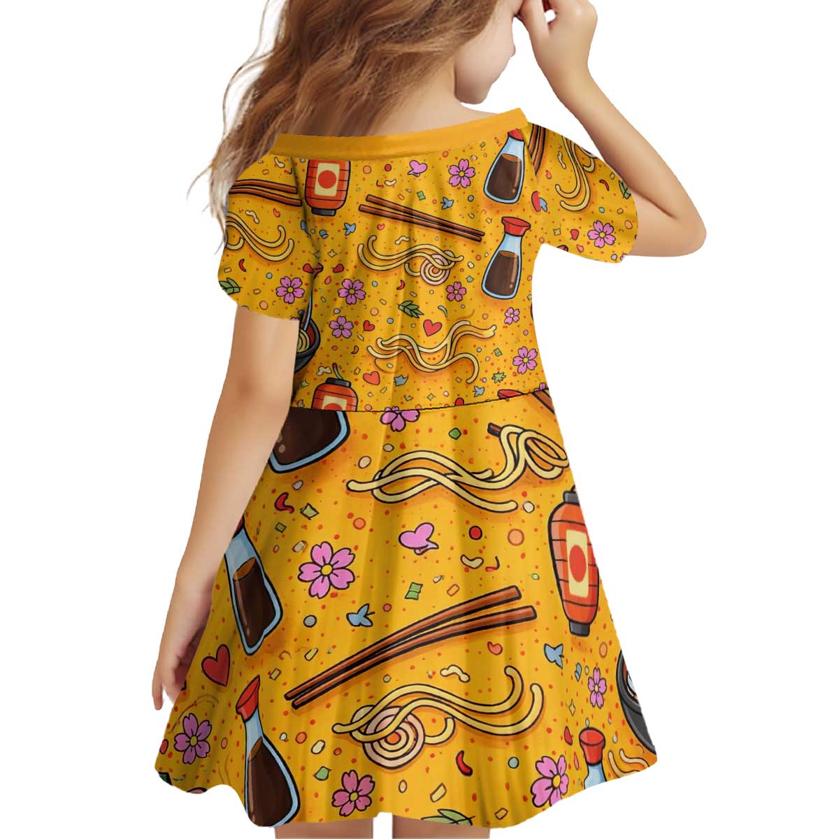 Kawaii Ramen Cute Anime Dog Corgi Kid Short Sleeve Dress Japanese Noodles