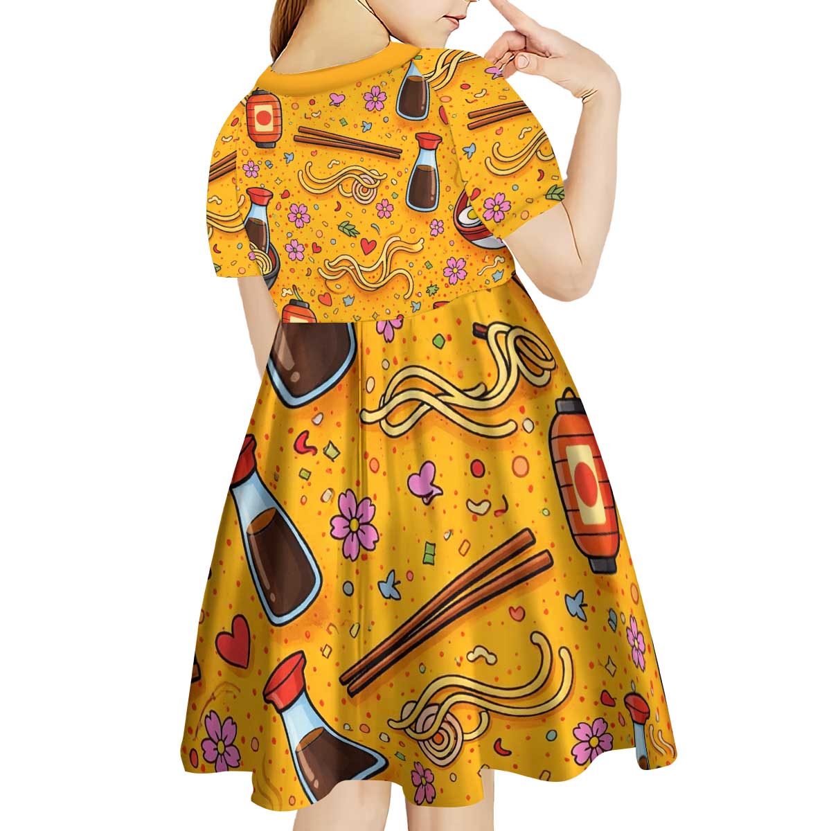 Kawaii Ramen Cute Anime Dog Corgi Kid Short Sleeve Dress Japanese Noodles