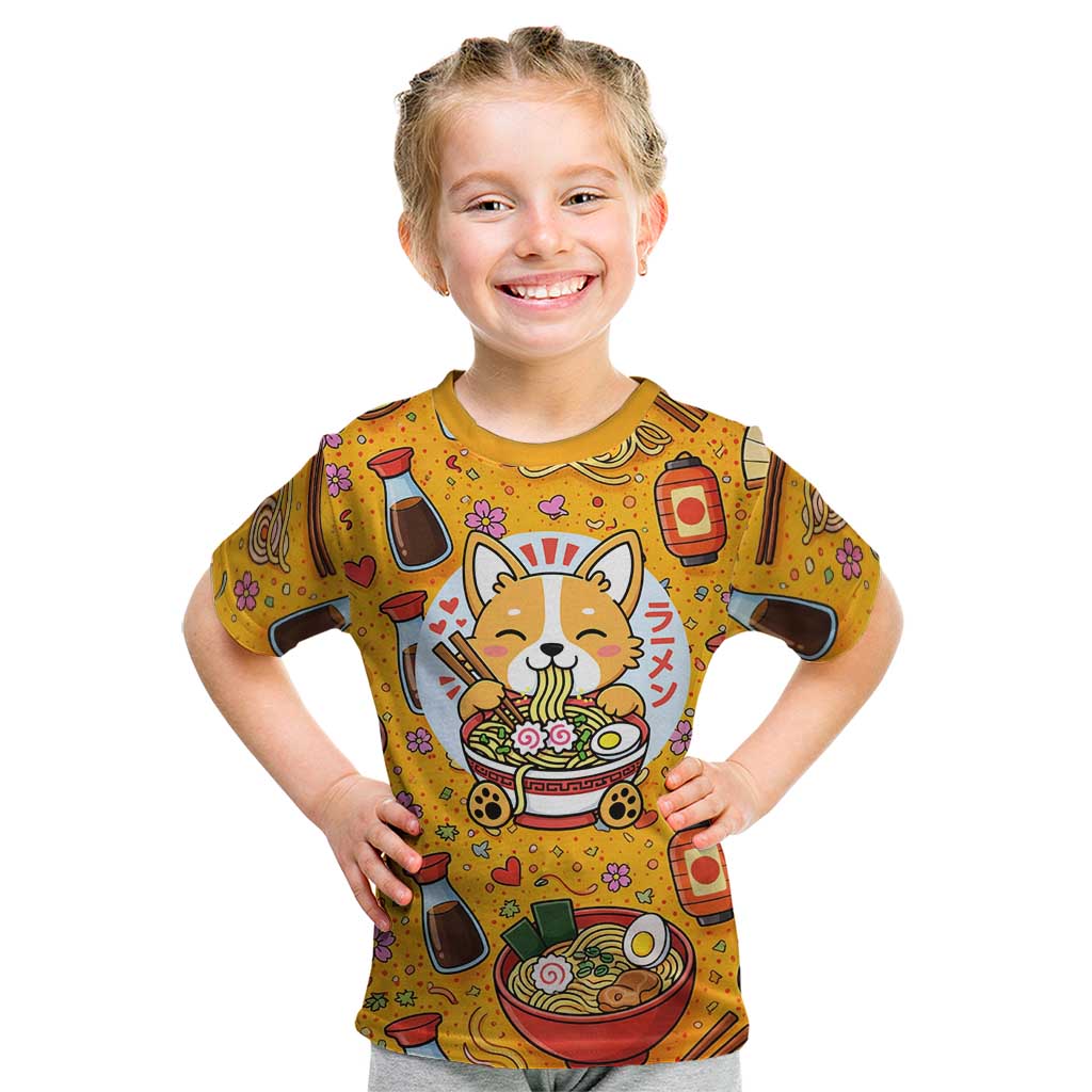 Kawaii Ramen Cute Anime Dog Corgi Kid T Shirt Japanese Noodles