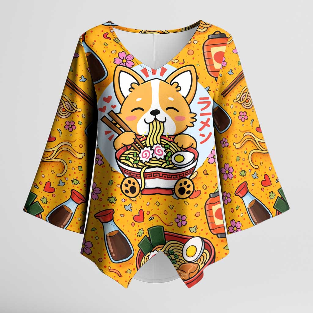 Kawaii Ramen Cute Anime Dog Corgi Kimono Sleeve Blouse Japanese Noodles