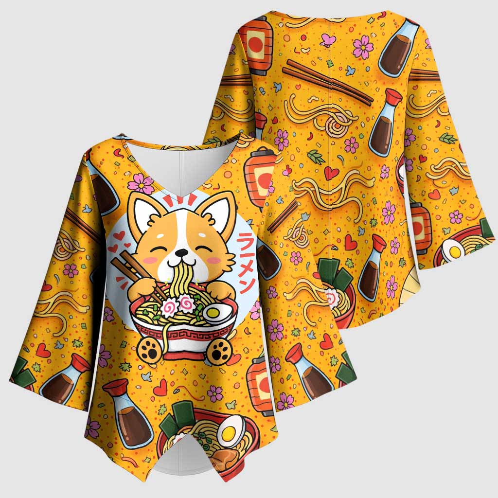 Kawaii Ramen Cute Anime Dog Corgi Kimono Sleeve Blouse Japanese Noodles
