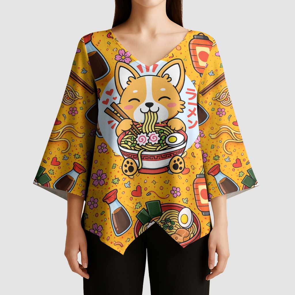 Kawaii Ramen Cute Anime Dog Corgi Kimono Sleeve Blouse Japanese Noodles