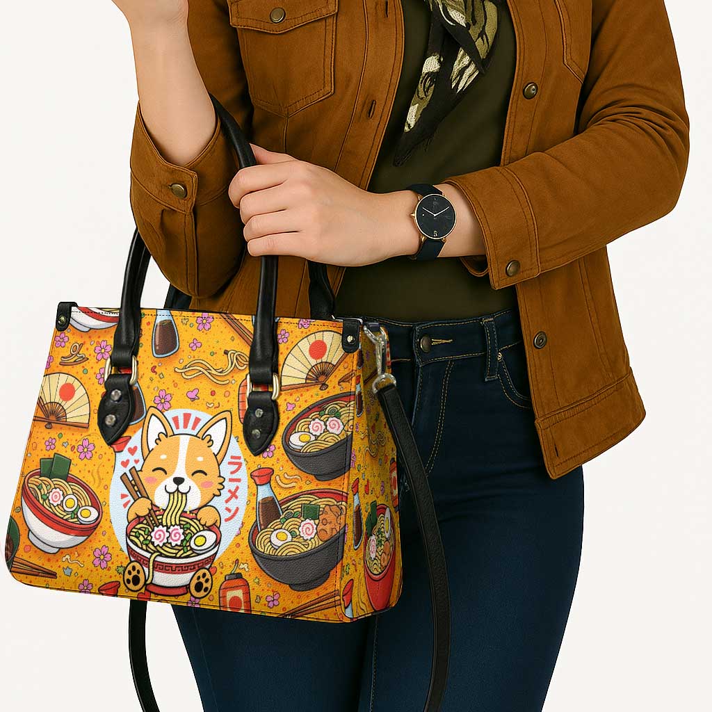 Kawaii Ramen Cute Anime Dog Corgi Leather Bag Japanese Noodles