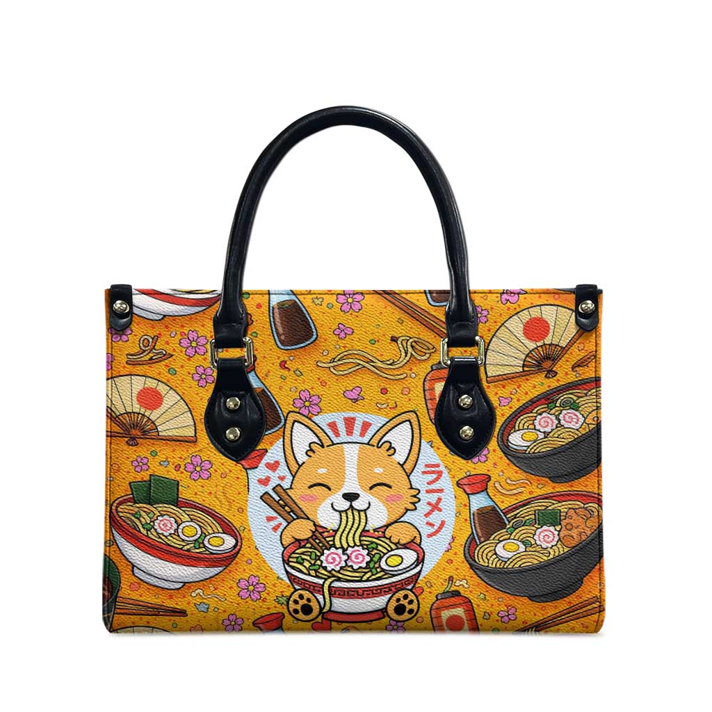 Kawaii Ramen Cute Anime Dog Corgi Leather Bag Japanese Noodles
