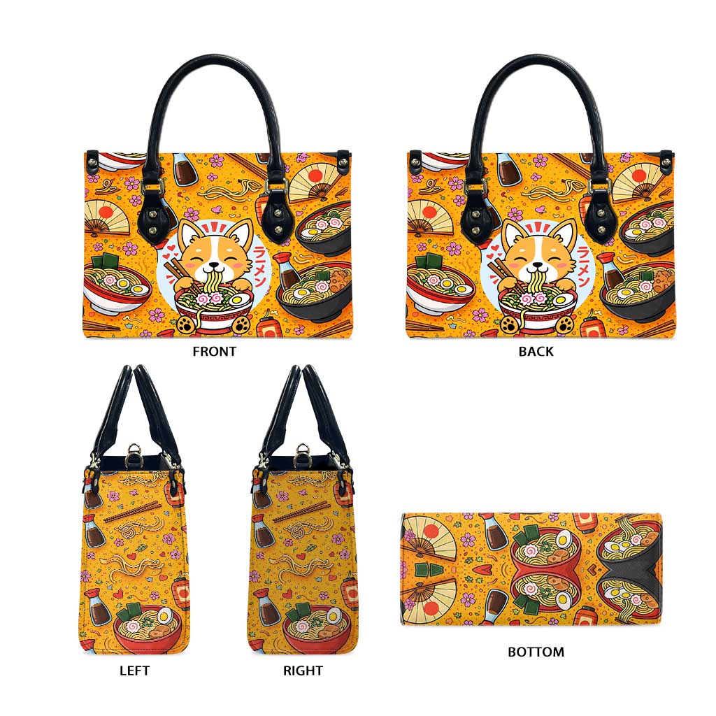 Kawaii Ramen Cute Anime Dog Corgi Leather Bag Japanese Noodles