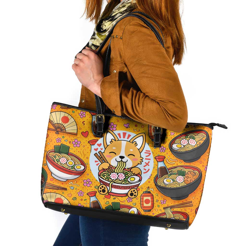 Kawaii Ramen Cute Anime Dog Corgi Leather Tote Bag Japanese Noodles