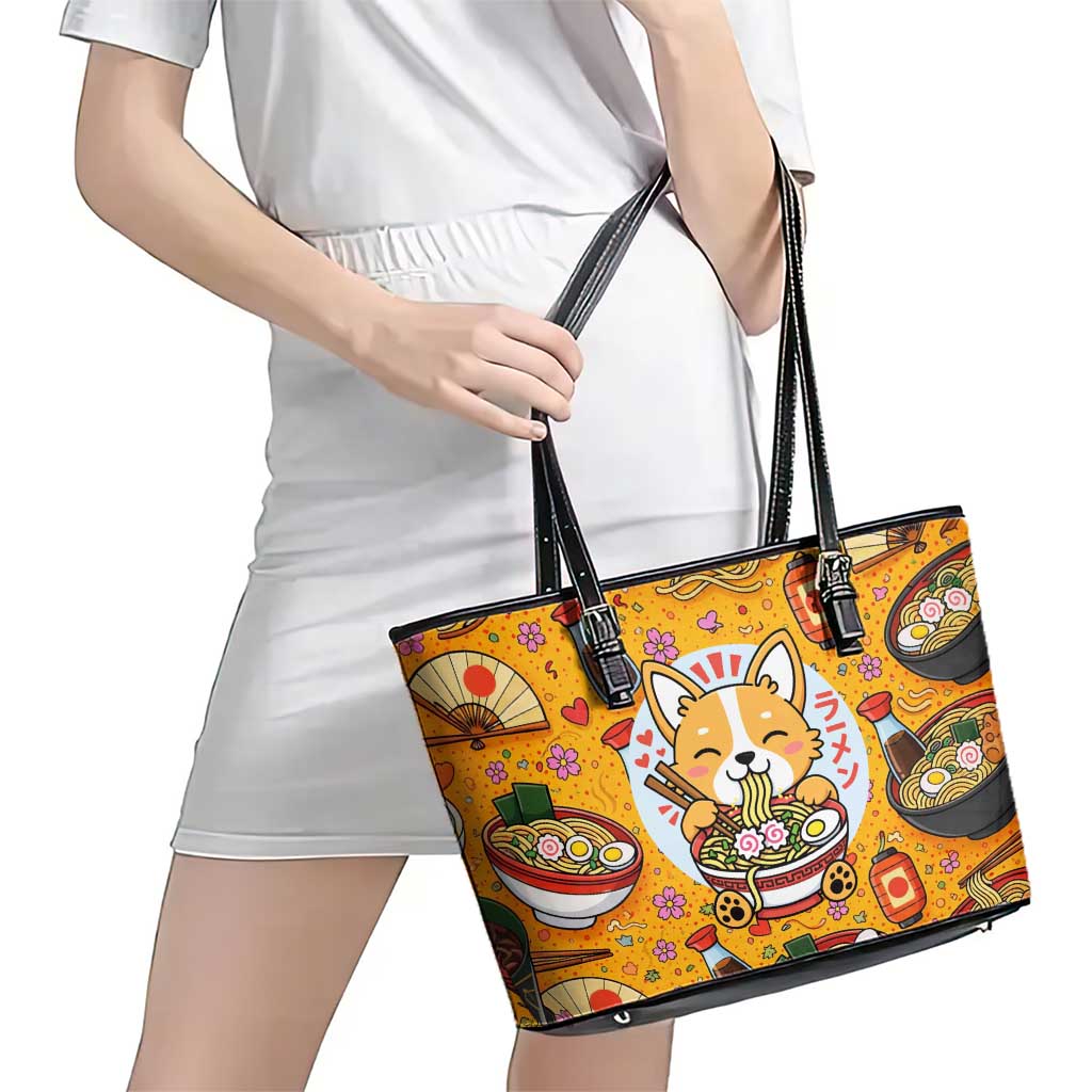 Kawaii Ramen Cute Anime Dog Corgi Leather Tote Bag Japanese Noodles