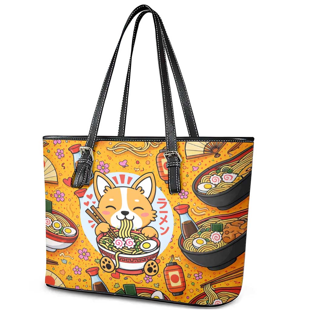 Kawaii Ramen Cute Anime Dog Corgi Leather Tote Bag Japanese Noodles