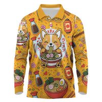 Kawaii Ramen Cute Anime Dog Corgi Long Sleeve Polo Shirt Japanese Noodles