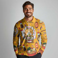 Kawaii Ramen Cute Anime Dog Corgi Long Sleeve Polo Shirt Japanese Noodles