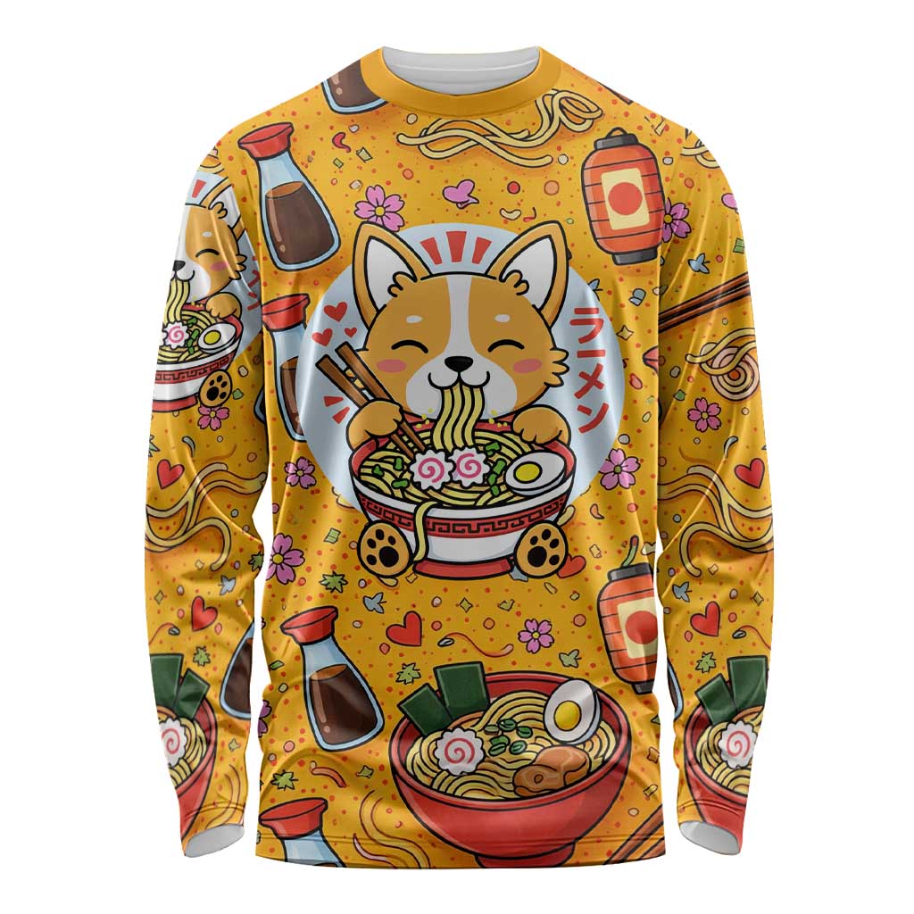 Kawaii Ramen Cute Anime Dog Corgi Long Sleeve Shirt Japanese Noodles